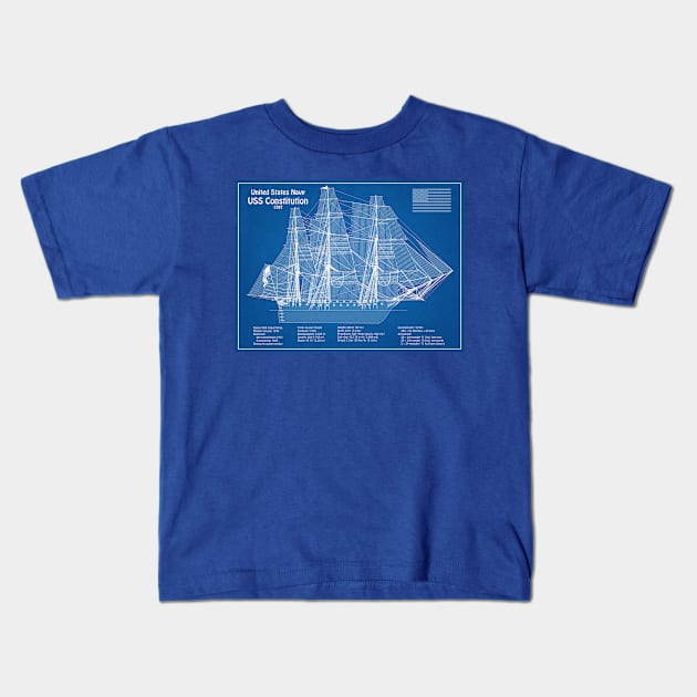 USS Constitution frigate blueprint plan - ABD Kids T-Shirt by SPJE Illustration Photography